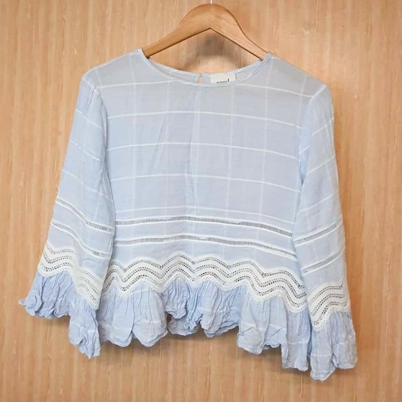 SEED HERITAGE Check Trim Frill Top Blouse - Picture 7 of 12